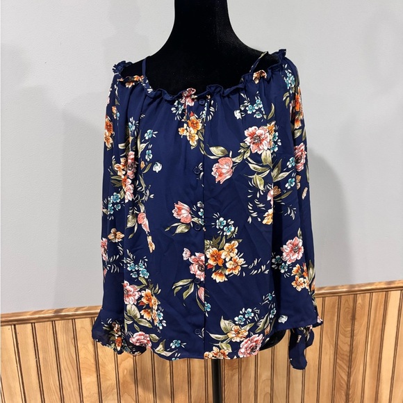 Rue21 Tops - Navy Floral Off-Shoulder Blouse Plus Size 2X